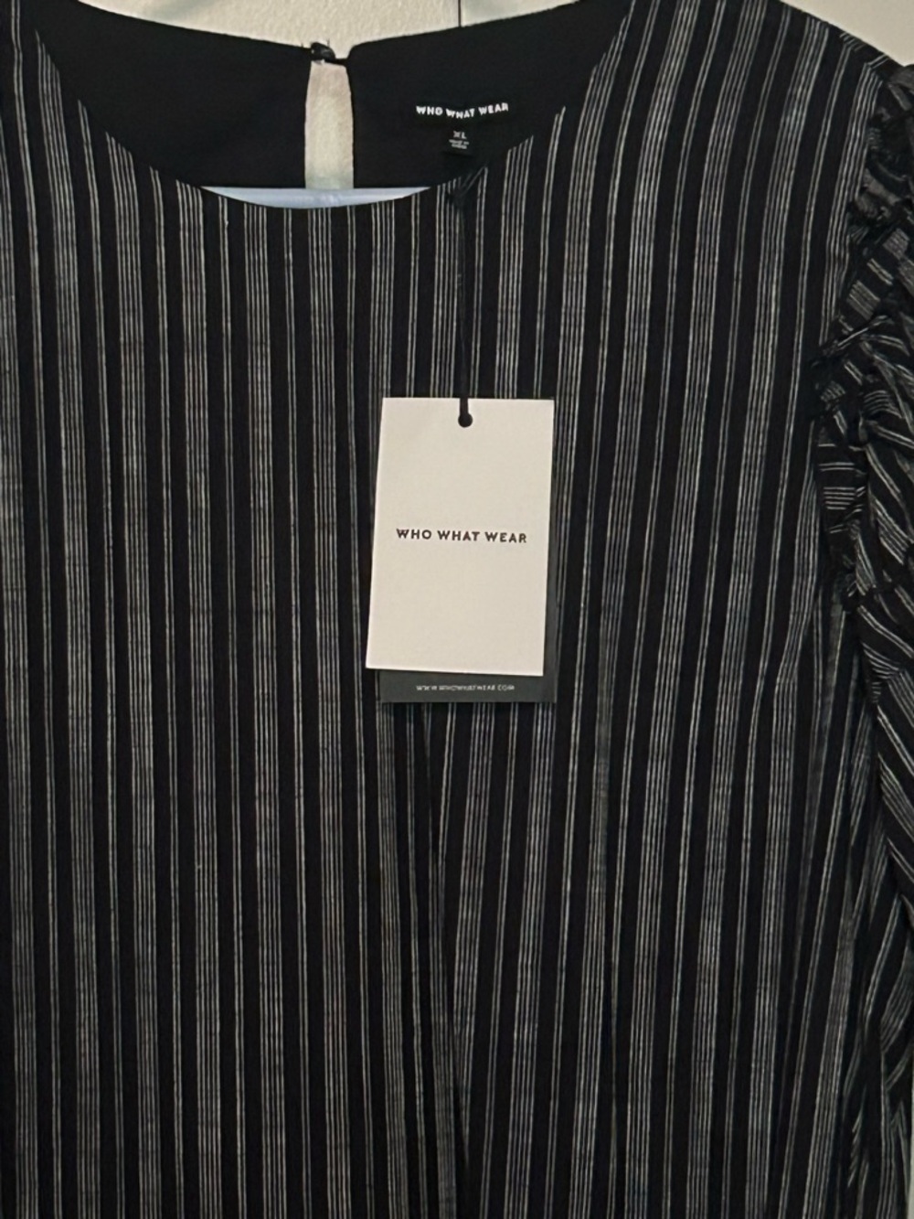 Who What Wear Black Pinstripe Dress with Tie Waist